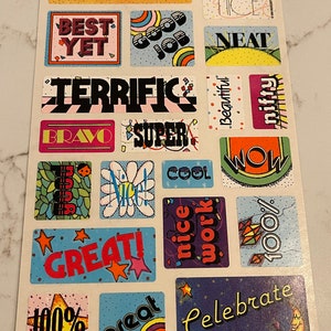 Enseignant, École, Élèves, Motivation, Phrases, Mots, Feuille d’autocollants, 1994, Artisanat, Décor, Fabrication de cartes, vintage, ~ 20-01-939