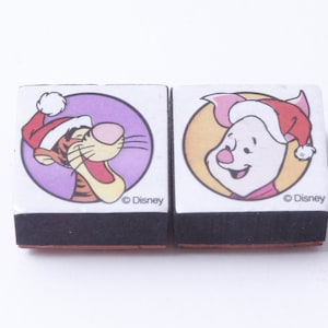 Disney, Tigger, Piglet, Christmas, Winnie the Pooh, 1 x 1", Stamp Set, Wooden, Rubber, Message Stamps, Vintage, Card Making, ~ 20-01-354