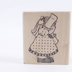Adorable fille mignonne enfant robe en pointillés pays - timbre message - tampon en caoutchouc en bois - vintage - fabrication de cartes ~ M-19-08