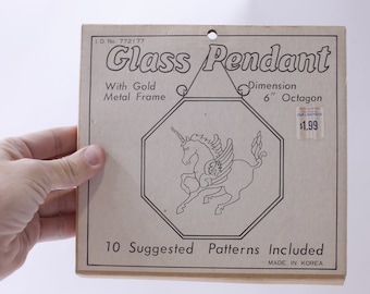 Glass Pendant with Gold Metal Frame, 6 inches, Octagon, 10 Suggested Patterns Included, Craft Kit, Home Decor, ~ 240401-WH 907