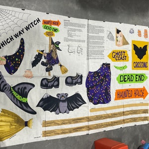 What Way, Hexe, Stoff Panel, Halloween, DIY, Nähen, Basteln, Dekoration, Quilten, Hexenhut, Vintage, Sammlerstück ~230518-DISH 131