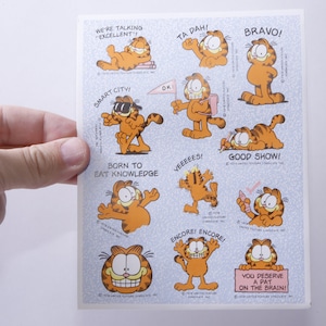 Garfield, Chat, Enseignant, École, Motivation, Phrases, Mots, Feuille d’autocollants, Personnage de dessin animé, Enfants, Artisanat, Fabrication de cartes, vintage, ~ M-15-03