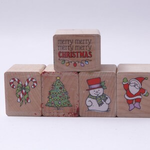 Feliz Natal, boneco de neve, Papai Noel, árvore, bastões de doces, - conjunto de carimbos, madeira, borracha, selos de mensagens - vintage - confecção de cartões ~ 20-30-1047