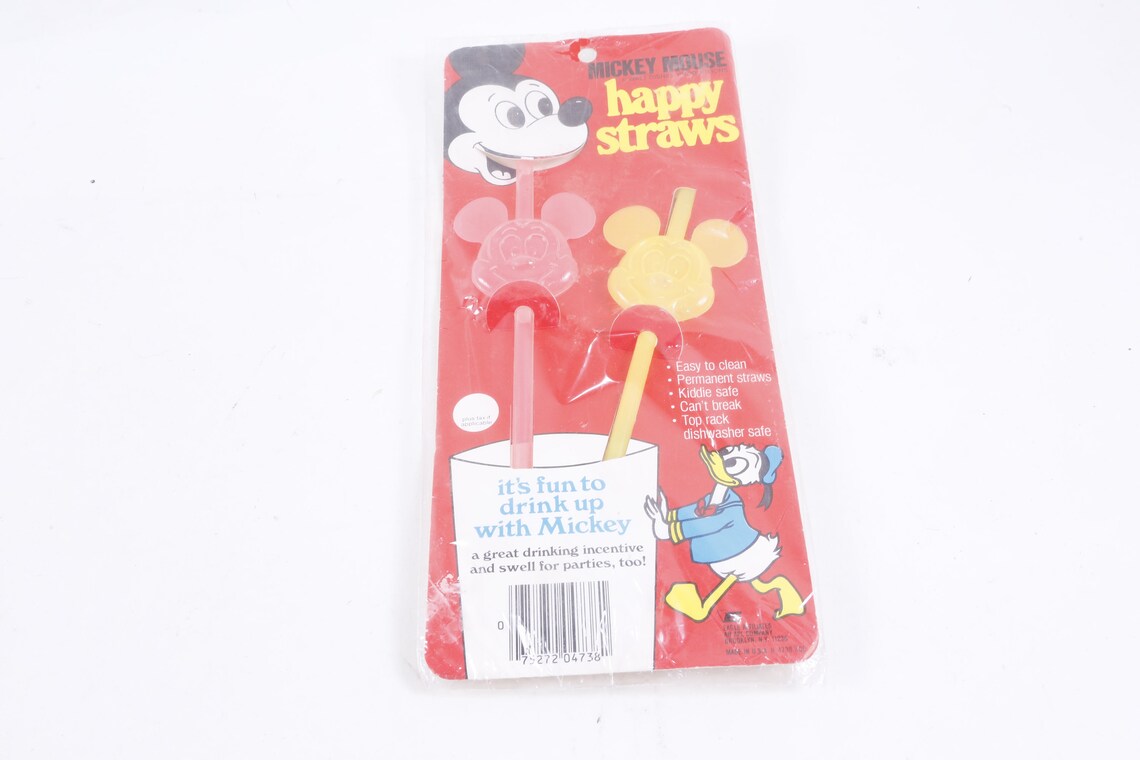 Disney Mickey Mouse Happy Straws Pink Yellow Permanent Etsy