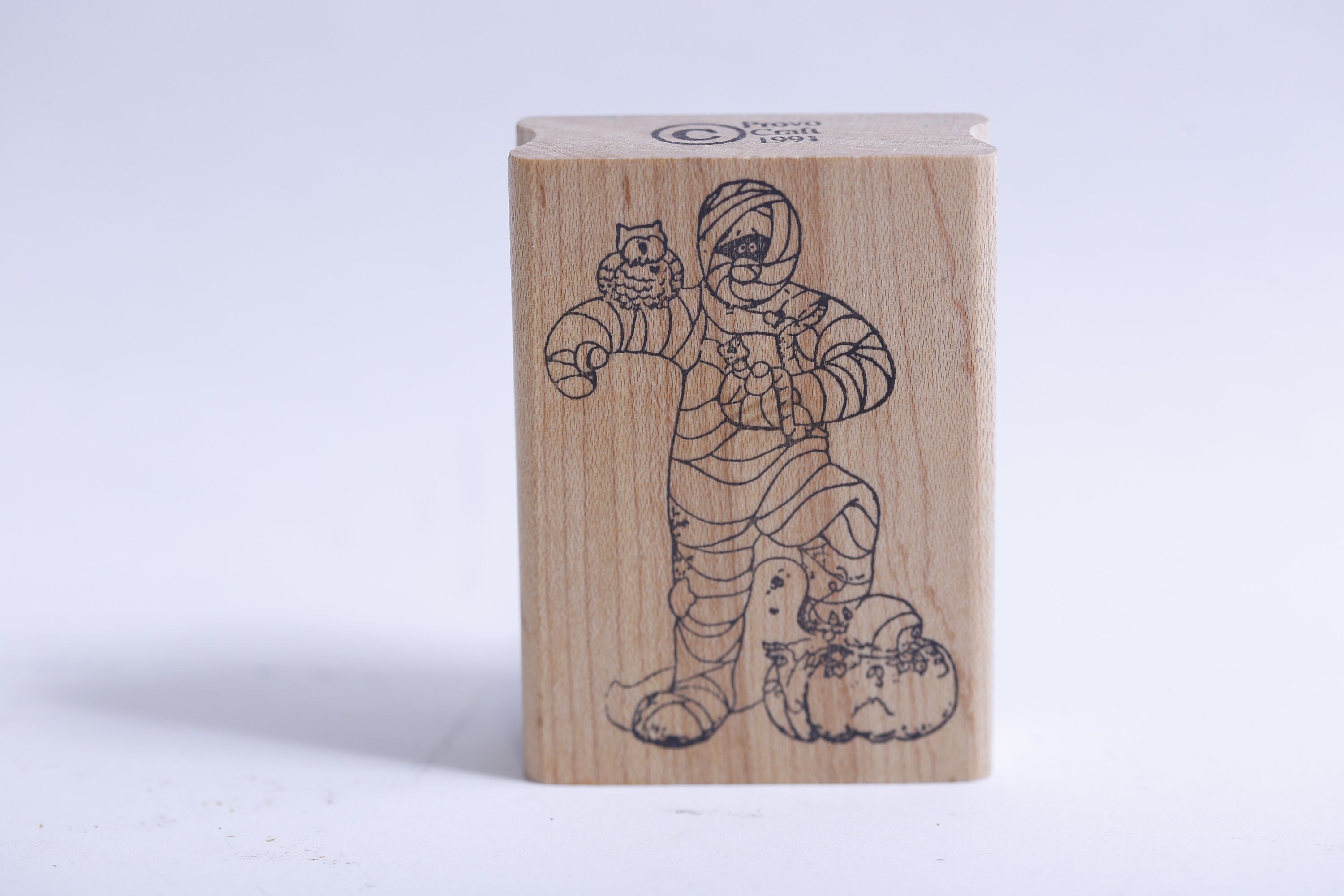 Funny Mummy with Owl, Ghost and Pumpkin, Halloween, Message Stamp, Paper Stamping, Card Making, Scra