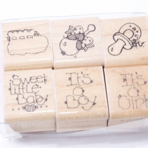 Baby Shower, Nacimiento de bebé, Niño, Niña, Zapato, Sonajero, Objetos, Conjunto de sellos, Madera, Goma, Sellos de mensajes, Vintage, Fabricación de tarjetas, ~ 1320