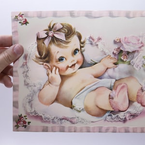 Compleanno, CobyGreetings, Biglietto, Glamour, Neonata, Coperta, Fiori Rosa, Pieghevole, Cancelleria, Festa, Fornitura, Bambini, Vintage, ~ M-15-02