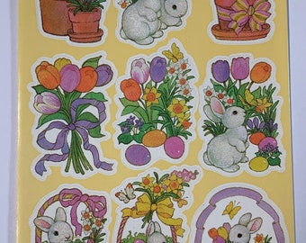 AGC Easter Stickers Bunny Tulip Flowers Easter Egg Single Sticker Sheet 1980's Holiday Stickers Vintage Children's Stickers ~ 20-01-292