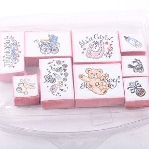Juego de sellos, Baby Shower, Niño, Niña, Oso de peluche, Fabricación de tarjetas, Revelación de género, Scrapbooking ~ Sir Stampington ~ 20-01-119