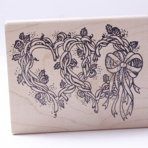 Due cuori, Matrimonio, San Valentino, Amore, Floreale, Immagina che, Timbro messaggio, Legno, Gomma, Timbro, Vintage, Fabbricazione di carte, ~ M-01-02