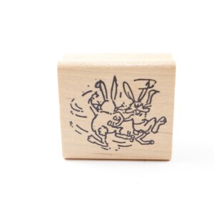 Conejos, Baile, Parachoques de buggy, Sello, Sello de mensaje, Sello de goma, Bebé de goma, Madera, Estampado, Vintage, Fabricación de tarjetas, ~ 20-19-659