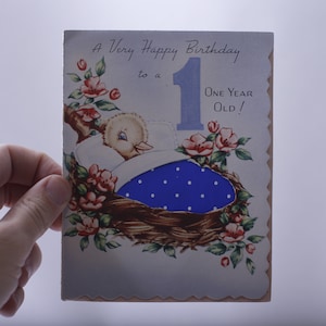 Cute Baby Bird in a Nest Crib, 1st Birthday, Greeting Card, Used, Retro, Gifting, Framing, Craft Project, ~ 240128-WH 804