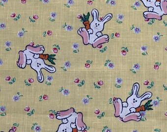 Cute Bunnies, Yellow, Fabric Panel, Sewing Supply, Bedding, Craft Project, ~ 250604-WH M-01-01