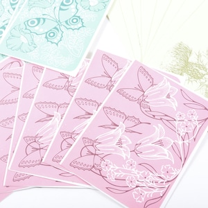 Mariposa Fancy Folds Papelería Hojas Tarjetas Sobres Set Actual 1980 Educación Escolar Dibujo Patrones Niños Tarjetas de papel ~ 20-02-53