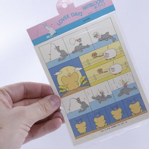 Sanrio, Lovee Days, Stickerbogen, Delfin, Schaf, 1979, Comic Figuren, Bilder, Kinder, Vintage, Kollektion ~ 20-18-620 AA