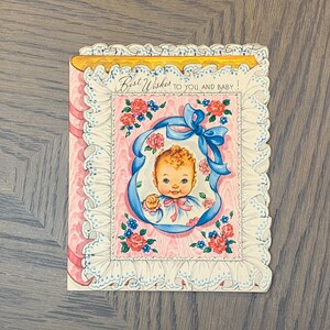 New Baby and Keepsake Memory Book, Vintage Used Greeting Card, Folding, Floral Design, Fairfield, Craft Project, ~ GC-5 66
