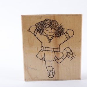 Dancing Jumping Girl Child - Cheerleader Message Stamp - Sello de goma de madera - Vintage - Fabricación de tarjetas ~ 20-01-18