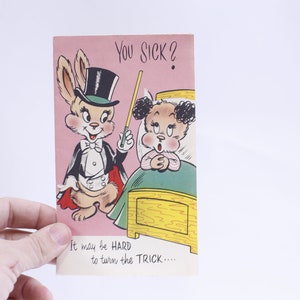 Cute Bunny Magician visiting Sick Little Bear, Get Well, Vintage Greeting Card, Folding, Paper, Craft Project, Memorabilia, ~ WH-2 1269