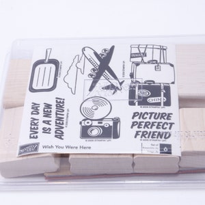 J’aimerais que vous soyez ici, Voyages, Vacances, Mots, Stampin Up, Jeu de timbres, Bois, Caoutchouc, Timbres de message, vintage, Fabrication de cartes, ~ M-03-01