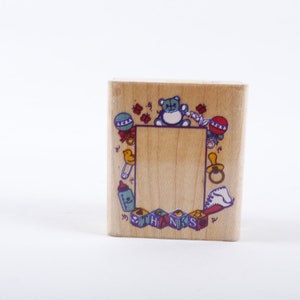 Thanks Frame Baby Toys Teddy Bear - Message Stamp - Wooden Rubber Stamp - vintage - Card Making ~ 20-02-70