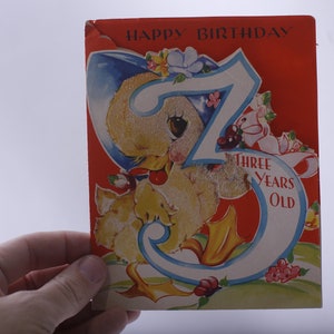 Cute Duckling carrying Number 3, 3-Year-Old Birthday, Greeting Card, Used, Retro, Gifting, Framing, Craft Project, ~ 240128-WH 804