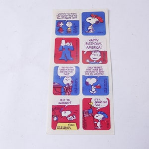 Arachidi, Snoopy anni '70, Giorno dell'Indipendenza, 4 luglio, Foglio di adesivi, Stati Uniti, Fumetti, Scene, Artigianato, Creazione di cartoline, Vintage, ~ 20-01-684 MB