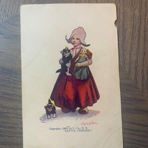 Bernhardt Wall, amiguinhos, cartão postal, 1905, menina com gatinhos, USADO, cartão de mensagem, papelaria, vintage, colecionável, FLAW ~ GC-1 1009