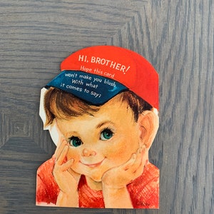 Hi Brother, Three Cute Boys, Very Happy Day, Vintage Used Birthday Card, Hallmark, Folding, Shape Card, Craft Project, ~ GC-3 72