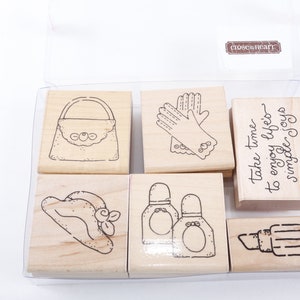Life Simple Joys Geldbörse Handschuhe Parfüm Lippenstift Nah am Herzen - Stempel Set Holzgummi Message Stamps - Vintage ~ 20-18-622