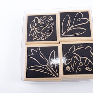 Fleurs de Pâques Lapin Lapin Lapin Printemps Près de Mon Coeur - Set de timbres Bois Caoutchouc Message Timbres - Vintage - Fabrication de cartes ~ 20-18-623