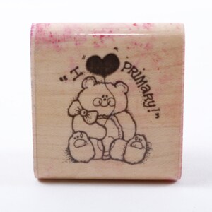 I Love Primary LDS Mormon Utah Children Heart Cute Bear Wooden Rubber Stamp - Vintage - Fabricación de tarjetas ~ 20-17-576