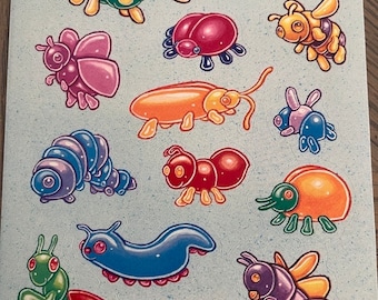 Vintage, American Greetings, garden, shiny bugs sticker sheet, 90s 231014-90593 02