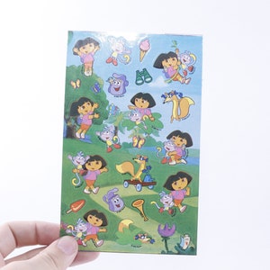 Dora the Explorer, Sticker Sheet, Viacom, 2002, Green Blue, Cartoon Characters, Animals, Pictures, Children, Vintage, Collection- 20-01-27