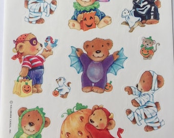 Heartline Halloween Teddy Bears Vintage Single Sticker Sheet 1980&#39;s Sticker Collecting Hallmark Craft- 20-01-27