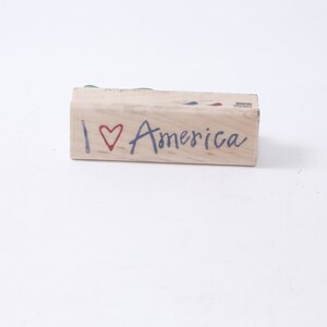 I <3 America, Tree Color Guide, Wooden, Rubber, Message Stamp, 3x1", Card Making, Kids Craft, Hobby, Stationery, Vintage, ~M-13-05