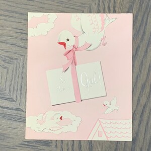 So It's a Girl, Cute Birds in the Pink Sky, Vintage Used Greeting Card, American Greetings, Folding Card, Craft Project, ~ GC-5 66