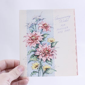 Grandes fleurs colorées, anniversaire des mères et des pères, carte de voeux vintage, design rétro, projet d'artisanat, souvenirs, ~ WH-2 1273