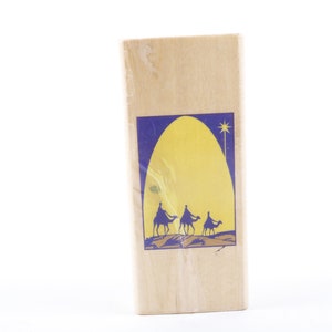 Woestijn kameel caravan maan sterrenhemel natuur foto - bericht stempel - houten rubberen stempel - vintage - kaarten maken ~ 20-01-95