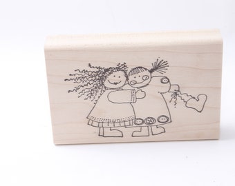 Best Friends, Girls, Best Buddy, Single Stamp, Imaginations, Wooden Stamp, Rubber Stamp, Vintage, Card Making, Collectible ~ 220927-DIP 613