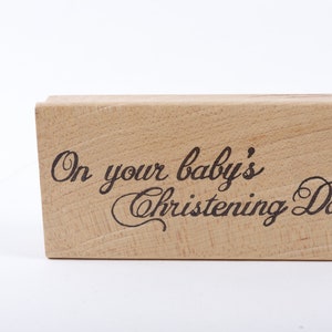 Firma de felicitación del día del bautizo del bebé - Sello de mensaje - Sello de goma de madera - Vintage - Fabricación de tarjetas ~ 20-02-41