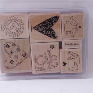 Amor, abrazos y besos, pareja de pájaros, corazón, día de San Valentín, juego de sellos, madera, caucho, sellos con mensajes, vintage, fabricación de tarjetas, ~ 20-33-291