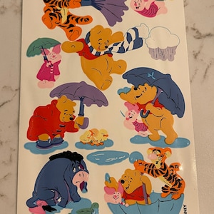Disney, Winnie the Pooh, Lluvia, Agua, Otoño, Eeyore, Piglet, Tigger, Hoja de pegatinas, Artesanía, Decoración, Fabricación de tarjetas, Vintage, ~ 20-01-1177