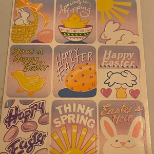 Buona Pasqua, Immagini, Coniglio, Pulcino, Uova, Cestino, Primavera, Sole, Foglio di adesivi, Artigianato, Decorazione, Creazione di biglietti, Vintage, ~ 20-01-948