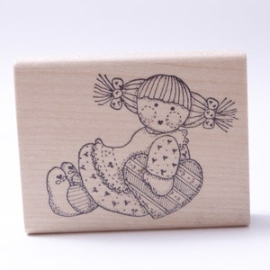 Adorable, Peluche, Poupée, Cœur, Amour, Romance, Amitié, Azadi Eades, Timbre de message, Bois, Caoutchouc, Tampon, vintage, Fabrication de cartes, ~ M-01-02