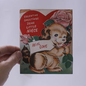 Dia dos Namorados, Saudação, Sobrinha, Filhote de cachorro, Cachorro, Rosas, Cartão de felicitações, USADO, Dobrável, Papel, Artesanato, Memorabilia, Artístico, Vintage, 250212-WH 139