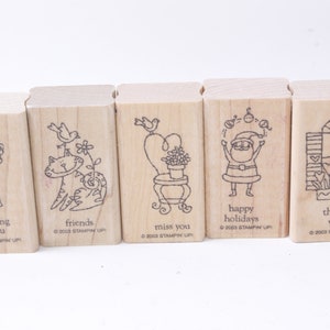 Noël, je pense à vous, amis, merci, Stampin Up, jeu d'estampes, bois, caoutchouc, tampons à message, vintage, fabrication de cartes, ~ M-17-10