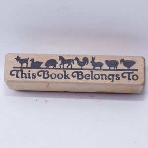 Ex Libris, Ce livre appartient, enseigne, gamme d'animaux, tampon à message, bois, caoutchouc, tampon, vintage, fabrication de cartes, ~ M-25-02