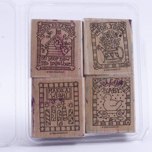 Deseo, Bienvenido Bebé, Para Ti, Felicitaciones, Stampin Up, 1998, - Juego de Sellos, Madera, Caucho, Sellos de Mensaje - Fabricación de Tarjetas Vintage 597