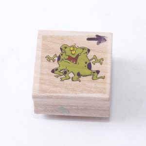 Monstre, vert, amusant, en bois, caoutchouc, tampon message, 1 po., fabrication de cartes, travaux manuels pour enfants, passe-temps, papeterie, vintage, ~ M-17-11