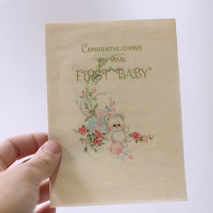 Baby Toys and Flowers, First Baby, Congratulations, Touching Message, Adorable, Used Greeting Card, Vintage, Craft Project, ~ 240126-WH 803